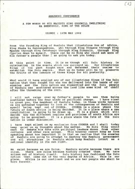 Amakhosi of Kwazulu: Resolution 1