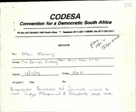 Chinese Association of South Africa (attached: note to Mac Maharaj from the Danish Embassy)