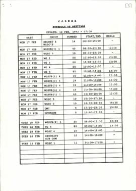 Schedule of meetings