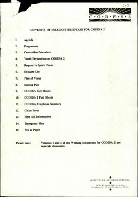 Contents of delegate briefcase for CODESA 2