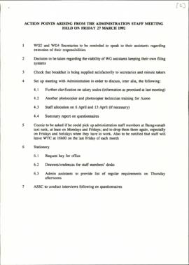 Action points arising from Administration Staff Meeting held