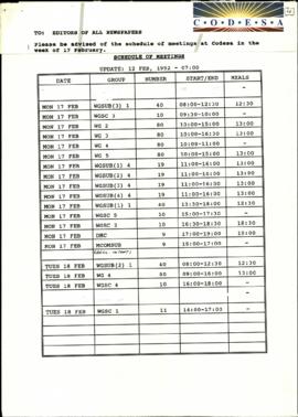 Schedule of Meetings to Editors of All Newspapers