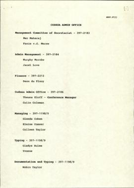 CODESA Administration office telephone numbers (first and second versions)