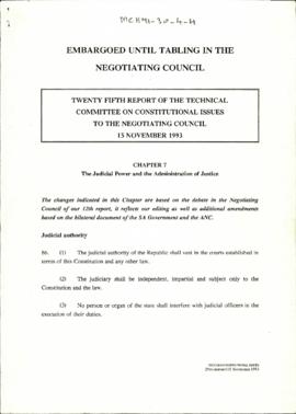 Twenty Fifth Report of the Technical Committee on Constitutional Issues to the Negotiating Counci...