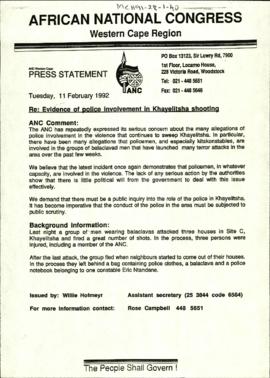 Re: Evidence of police involvement in Khayelitsha shooting