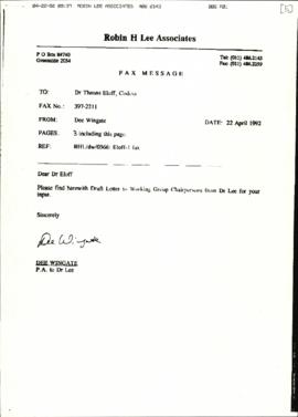 Fax from Robin H Lee Associates to T Eloff