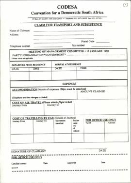 Claim Form for Transport and Subsistence