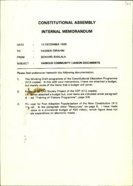 Internal Memorandum: Various Community Liaison Documents