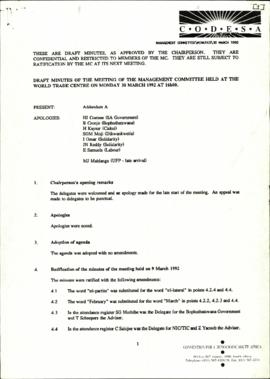 Draft Minutes of the Management Committee Held at the World Trade Centre