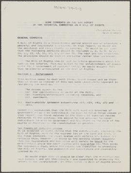 Some Comments on the 5th Report of the Technical Committee on a Bill of Rights [and related docum...