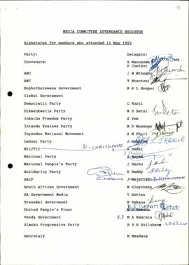 Media Committee Attendance Register