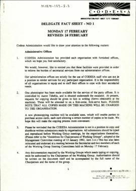 Delegate Fact Sheet - No 1 [and related documents]