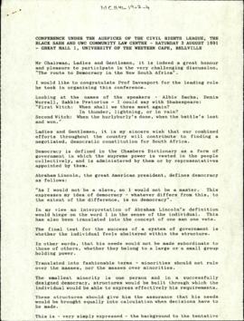 Conference under the Auspices of the Civil Rights League, the Black Sash and UWC Community Law Ce...