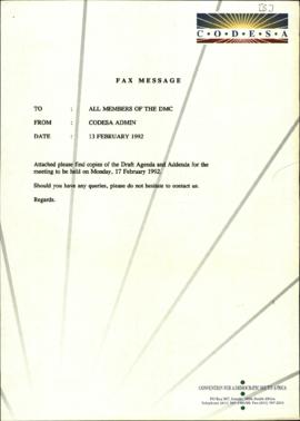 Fax message from Secretariat – minutes of last meeting of MC