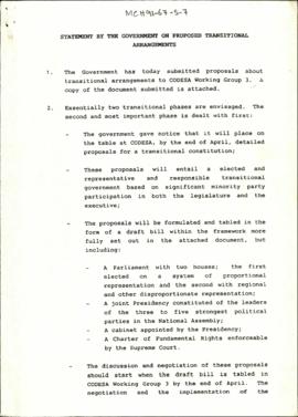 Statement by the Government on Proposed Transitional Arrangements