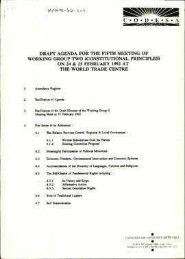 Draft Agenda for the Fifth Meeting of Working Group Two (Constitutional Principles) on 24 and 25 ...