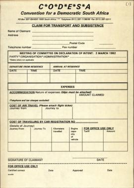 Claim Forms for Transport and Subsistence