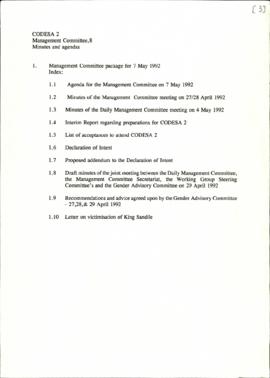 Index of the Management Committee Package for 7 May 1992