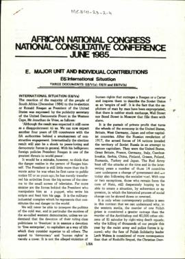 African National Congress National Consultative Conference June 1985 E: Major Unit and Individual...