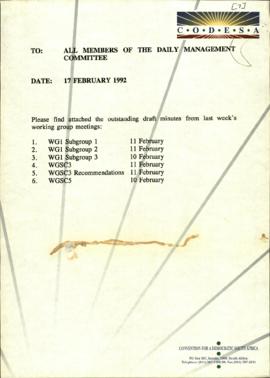 Fax message from Administration 13 February 1992: draft agenda and addenda for meeting