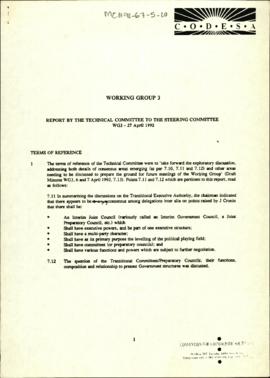 Working Group 3: Report by Technical Committee to the Steering Committee WG3 - 27 April 1992