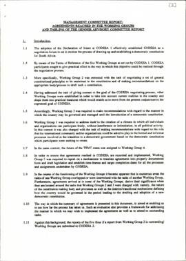 Management Committee report: agreements reached in the working groups and tabling of the GAC report