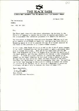 Copy of letter from the Black Sash to the Secretariat re: Political Prisoners