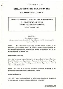 Eighteenth Report of the Technical Committee on Constitutional Issues to the Negotiating Council ...