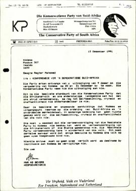 Conservative Party re: Response to the invitation