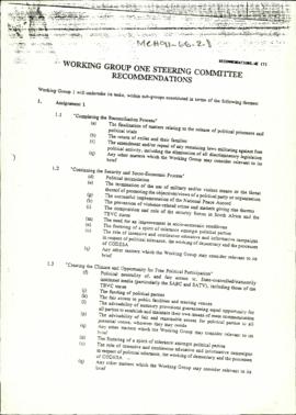 Working Group One Steering Committee Recommendations