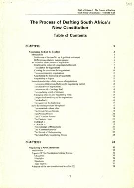 The Process of Drafting South Africa's New Constitution Table of Contents. Draft Volume 1: The Pr...