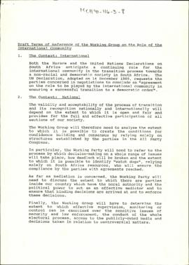 Draft Terms of Reference of the Working Group on the Role of the International Community