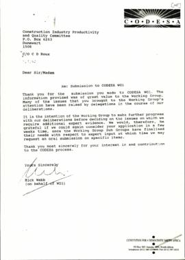 Acknowledgement of submission received from Construction Industry Productivity