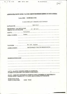 Copy of fax letter to the Management Council from Gereformeerde Kerk Potchefstroom