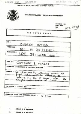 Responses to invitations to submit evidence from Kangwane Government