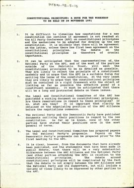 Constitutional Principles: A Note for the Workshop to be Held on 28 November 1991