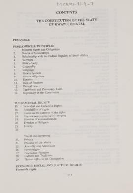 Contents: The Constitution of the State of KwaZulu/Natal