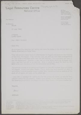 Letter from Arthur of Legal Resources Centre to Alby [sic.] Sachs