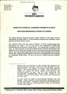 African National Congress Women's League: Written Representations to CODESA