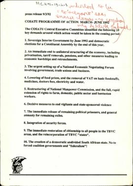 COSATU Programme of Action March- June 1992