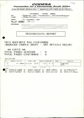 Head of Mission – Mozambique re: Cover sheet