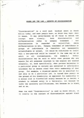 Women and the Law – Aspect of Discrimination