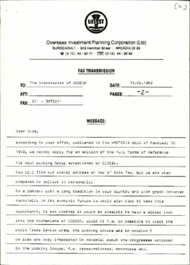 Copy of letter from Overseas Investment Planning Corporation (Ltd) to The Secretariat re: Full Te...