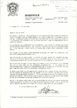 Correspondence between Murphy Morobe and R van Tonder of Boerevolk