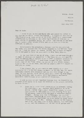 letter from Peter Fawcus to Albie Sachs