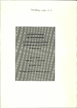 Affirmative Action and Good Government: A Fresh Look at Constitutional Mechanisms for Redistribut...