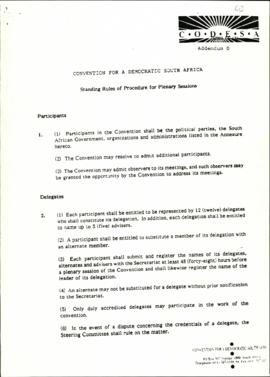 Standing rules of procedure for CODESA plenary sessions