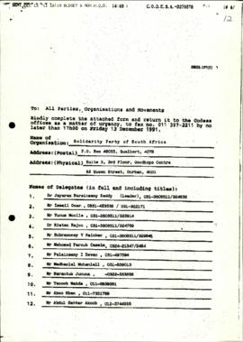 Solidarity Party re: List of delegates, advisers and support staff