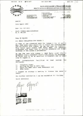 Fax from SABC to CODESA Administration