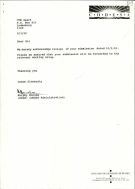 Correspondence between CTB swart and Murphy Morobe re: The Chairman of Working Group 1: Power sha...